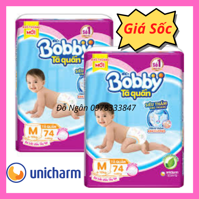 [HCM][XẢ KHO]Combo 2 Bịch Bỉm/Tã Quần Bobby Siêu Thấm M74 Vừa Vặn Thấm Hút Tối Đa Cho Bé Từ 6kg Đến 10kg