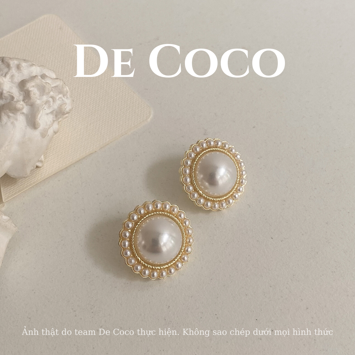Khuyên tai bạc nữ vintage, bông tai ngọc trai Noble De Coco Decoco