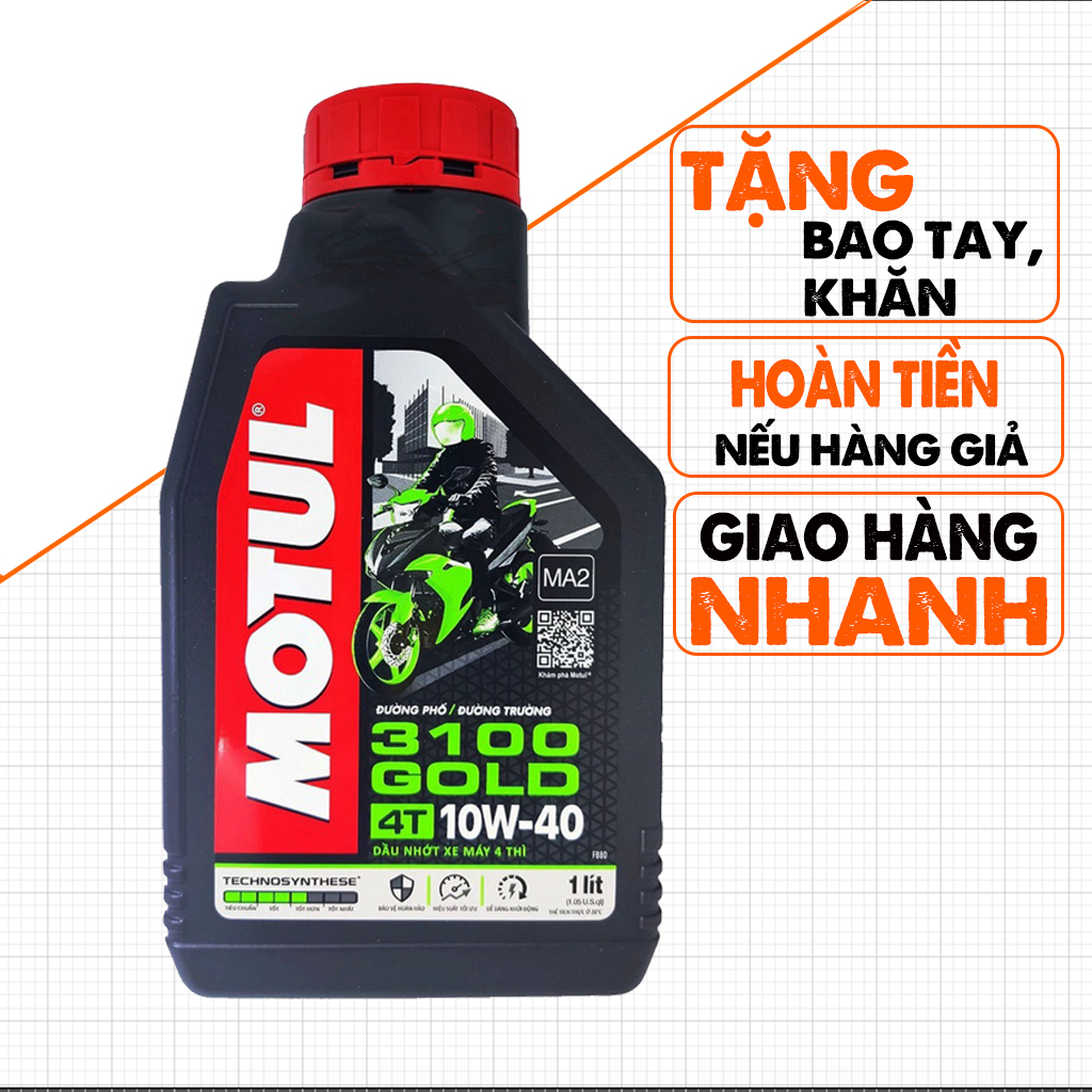 Nhớt Xe Máy Motul 3100 Gold 10W40 1 Lít, Dầu Tổng Hợp Theo Tiêu Chuẩn Pháp, Có Tem QR Check, Máy Êm, Bốc, Phù Hợp Xe Đi Phố Và Tuor, 1500Km Lần Thay