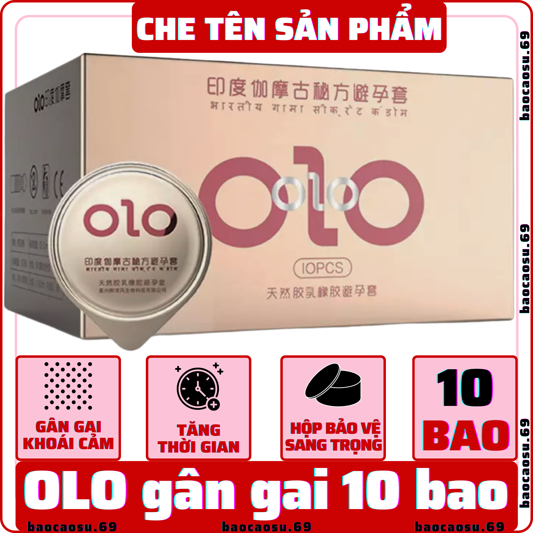Bao cao su OLO gân gai khoái cảm kéo dài thời gian quan hệ hộp 10 bao