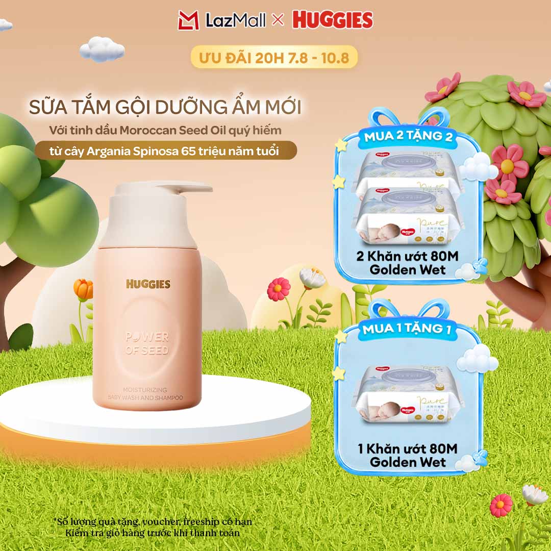 [Mua 1 tặng 1] Sữa tắm gội dưỡng ẩm cho bé Huggies Power of Seed 260g MỚI với tinh chất Moroccan Seed oil quý hiếm