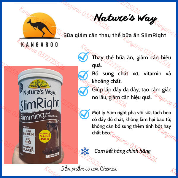 Sữa bột giảm cân thay thế bữa ăn SlimRight Nature's way mẫu mới 500G