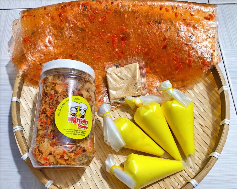 500gr bánh tráng + 200gr ruốc hành phi tặng 6 túi bơ 50gr