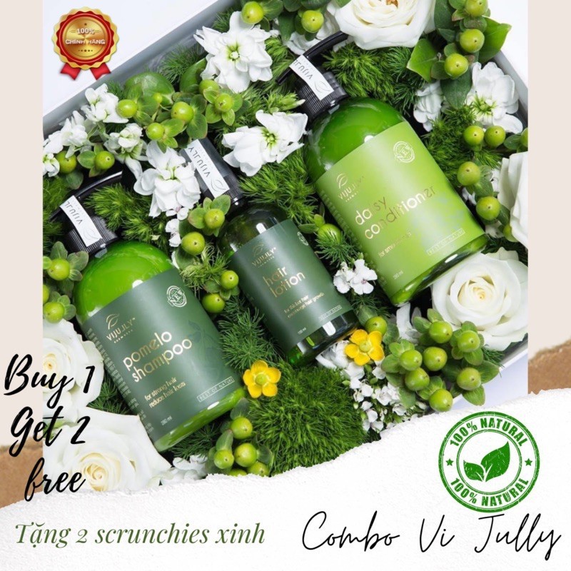 Combo chăm sóc tóc dầu gội + kem xả bưởi + tinh dầu bưởi vijully cao cấp