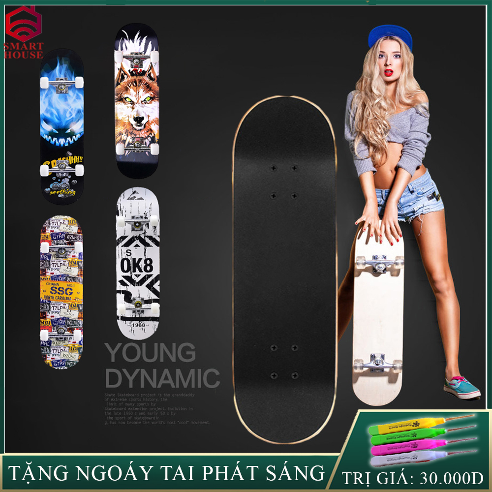 Ván trượt thể thao- Ván trượt người lớn cao cấp đặt chuẩn thi đấu gỗ phong 8 lớp, mặt nhám, bánh PU, hợp kim siêu cứng chịu lực 80kg phong cách thể thao siêu ngầu