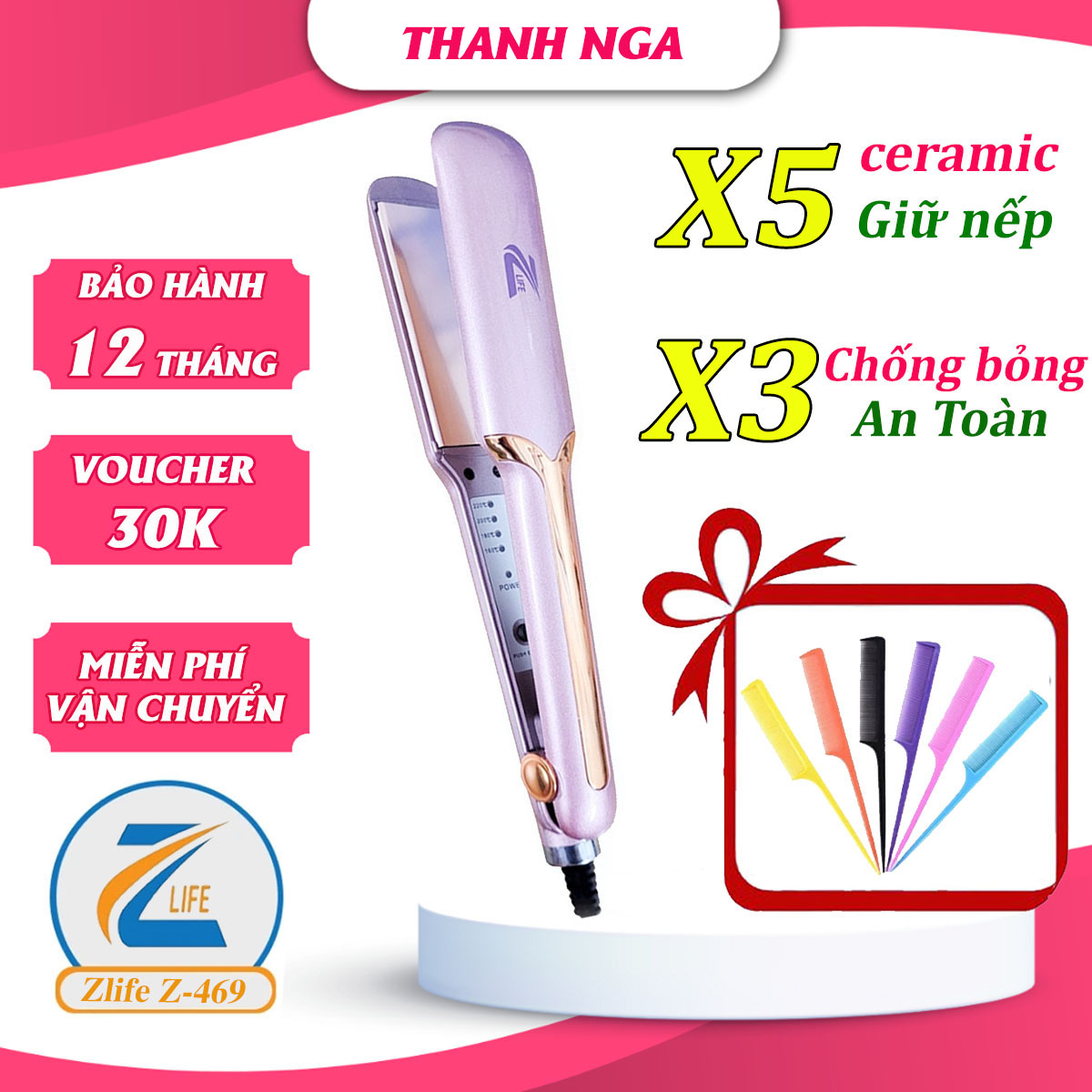  Máy duỗi tóc uốn tóc là tóc ép tóc kẹp tóc bản to Zlife Z469 cầm tay tiện lợi máy chăm sóc tóc tạo kiểu tóc nhỏ gọn dễ sử dụng 