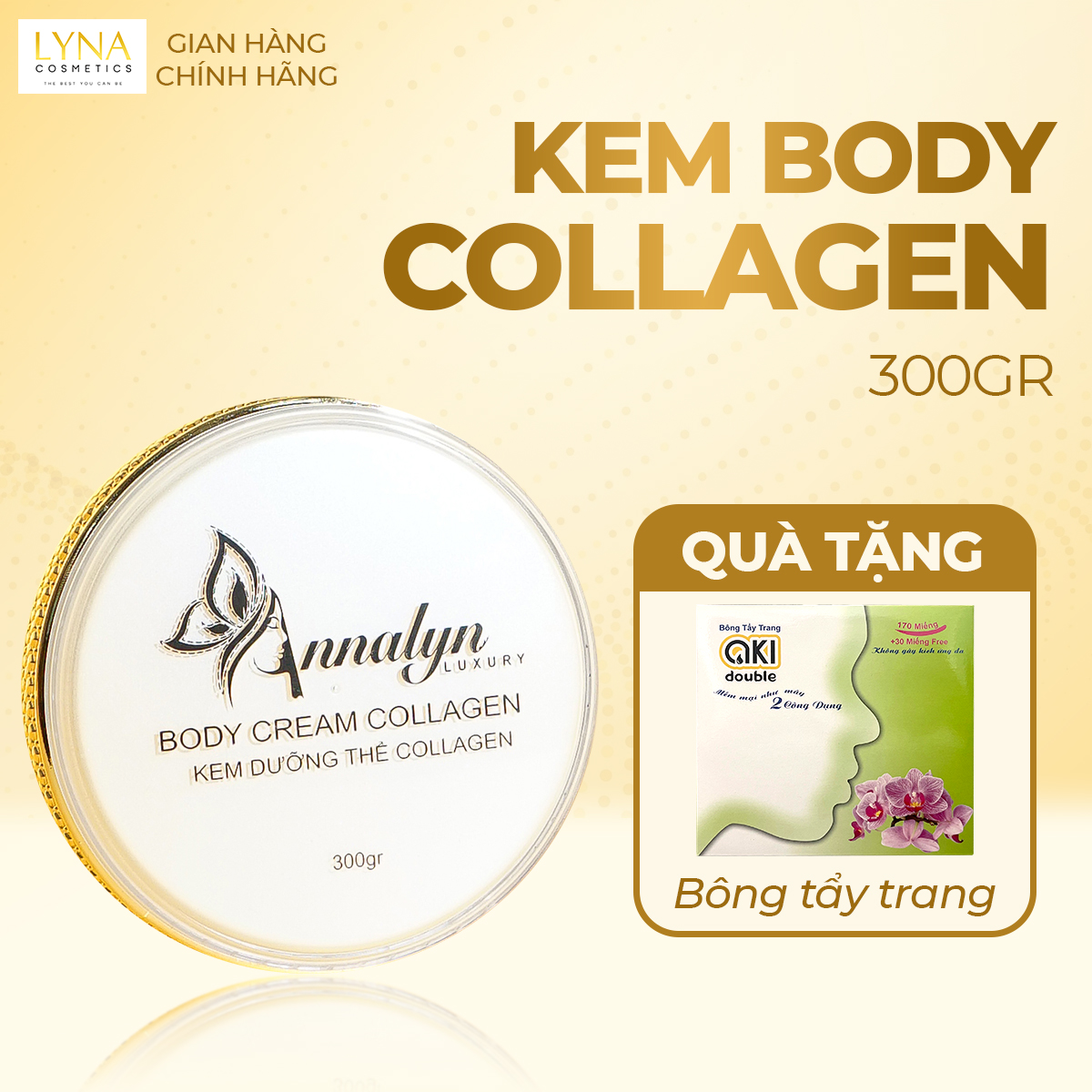 Kem dưỡng thể collagen annalyn - cấp ẩm cho da, chống lão hoá, trắng sáng bật tone – body cream collagen 300gr