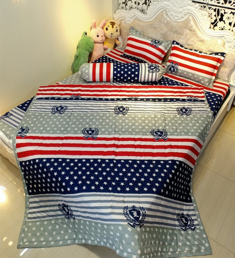Bộ Chăn Ga Gối Combo 5 Món , Lá Cờ Mỹ , Chất Liệu Bền Đẹp, Không Phai, Không Xù