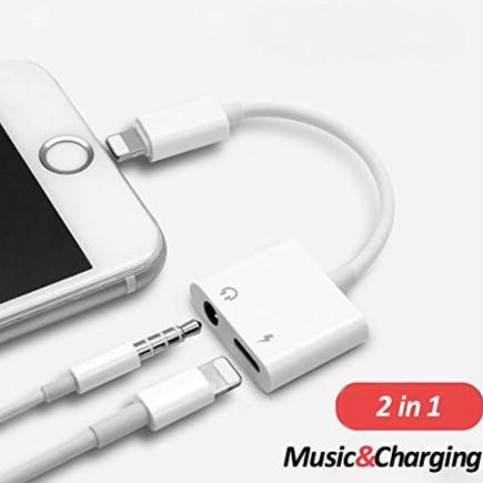 Cáp Chuyển Đổi 2 Trong 1 Vừa Sạc Vừa Cắm Tai Nghe Cổng Lightning Và Jack 3.5 Dành Cho Iphone