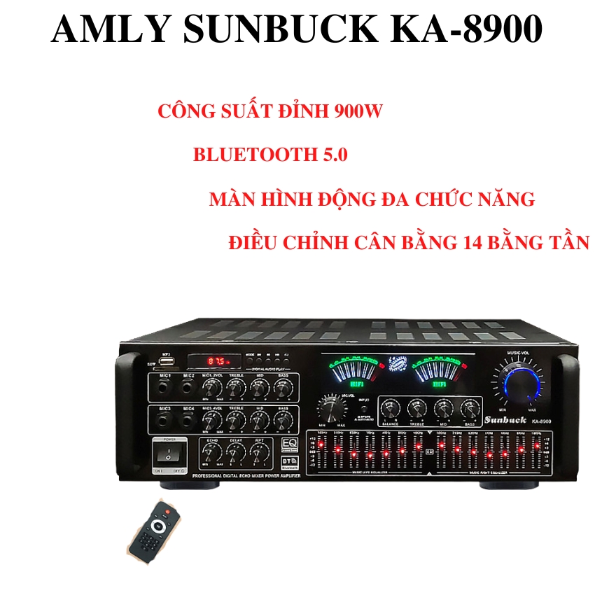 Âmly bluetooth, Amply bluetooth karaoke Sunbuck KA-8900 công suất 1000w, 4 kênh , 4 jack cắm mic -HÀ