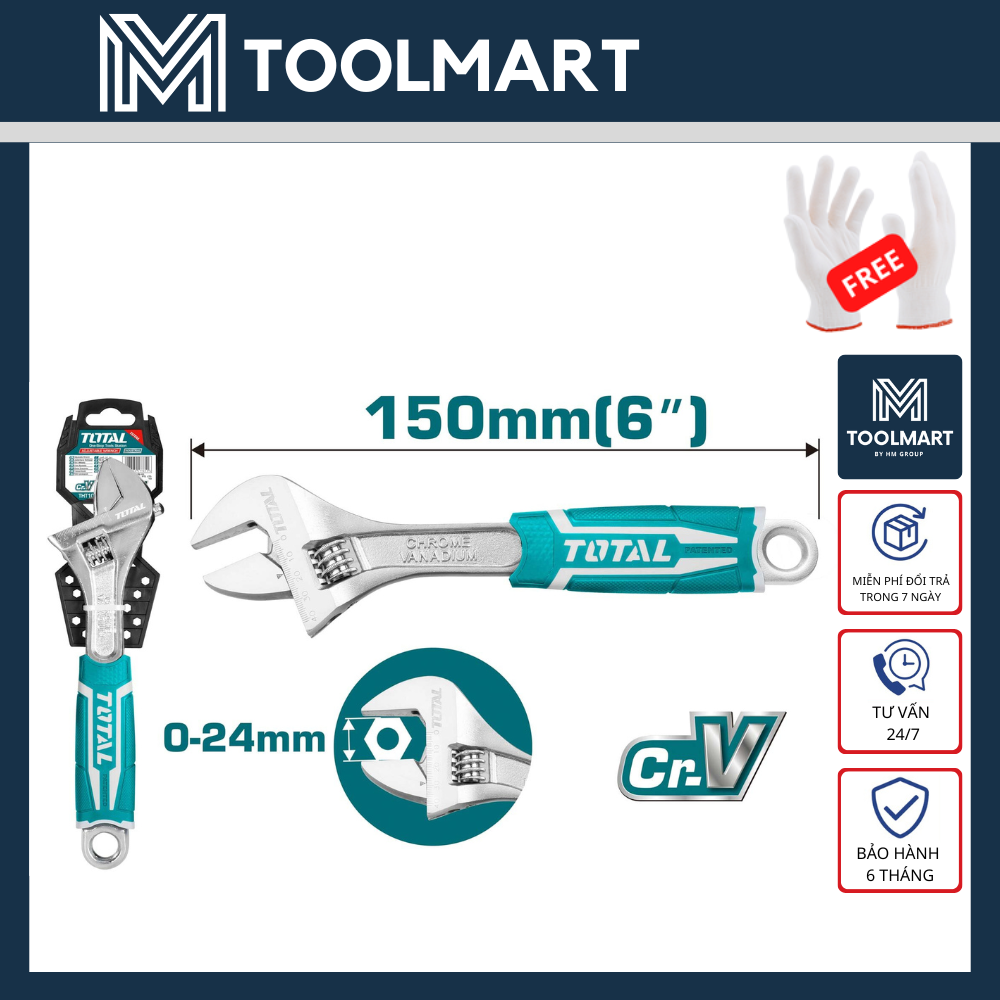 Mỏ lết tay nắm cao su total - size 6'', 8'', 10'', 12'' - hàng chính hãng