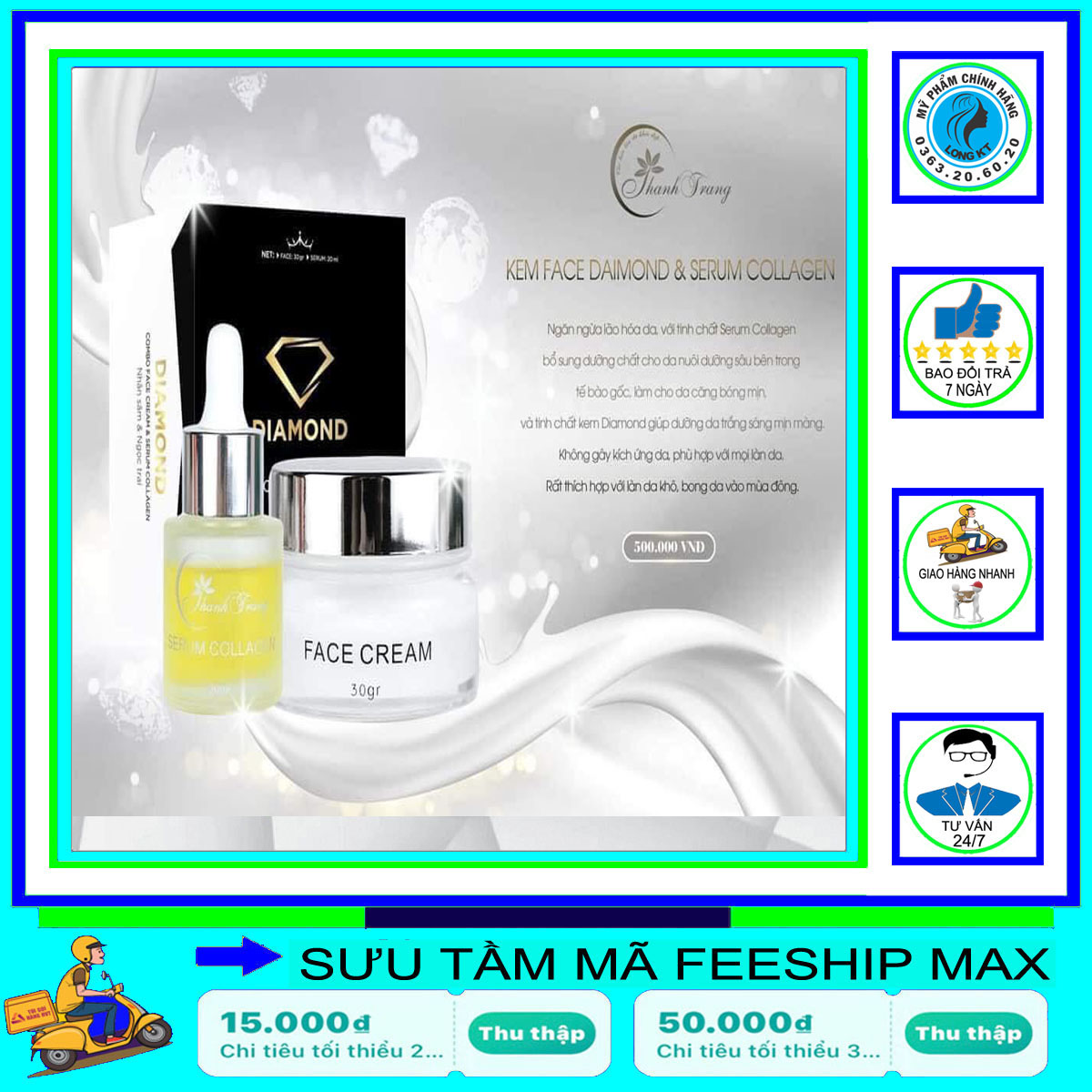 【Hàng công ty+ Kèm quà tặng】Mẫu mới  Kem Dưỡng Da Cao Cấp Face Diamond - Serum Collagen Mỹ phẩm Thanh Trang Làn da trắng mịn rạng rỡ không tì vết là điều mà tất cả chị em đều mong muốn