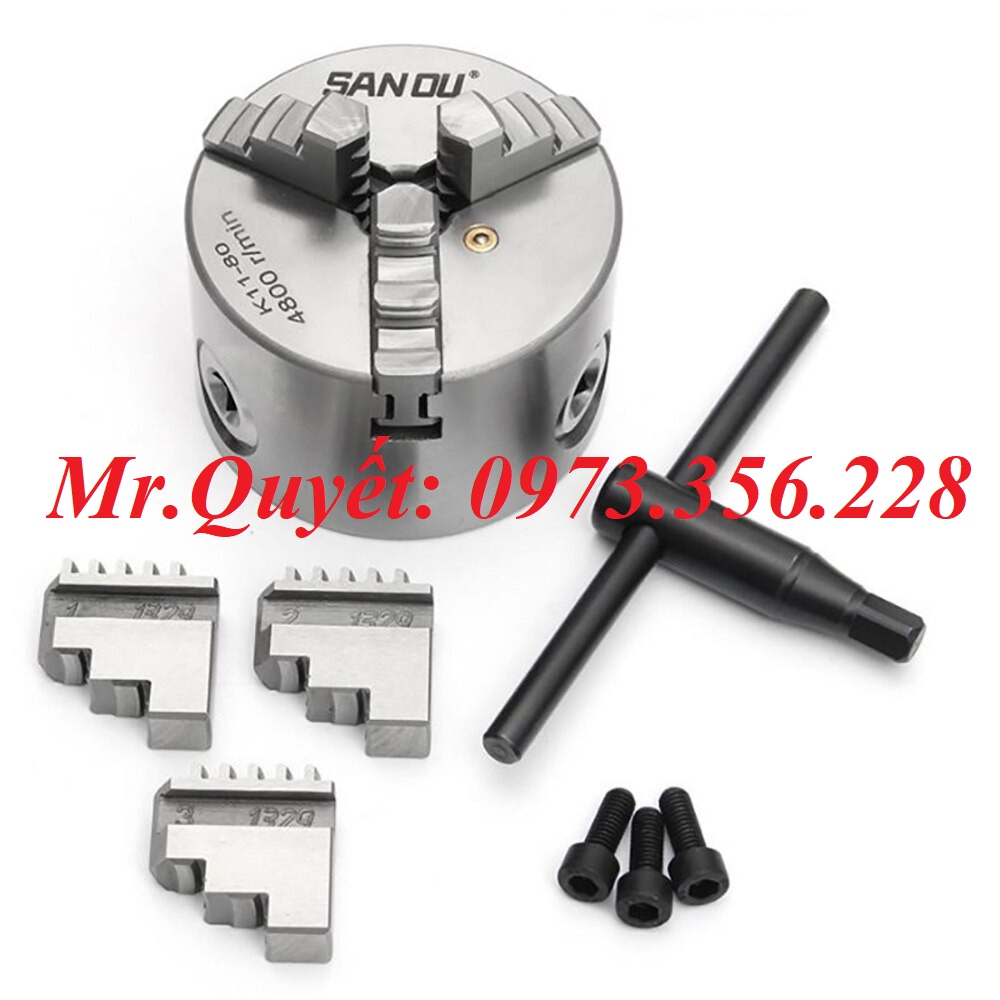 Mâm cặp 3 chấu k11-80 đường kính 80mm, mâm cặp tự định tâm, đầu kẹp mâm cặp 0,8 tấc.