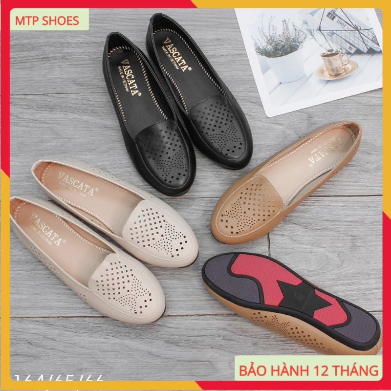 Giày lười nữ đế bệt da lỳ cao cấp đính nơ sang chảnh