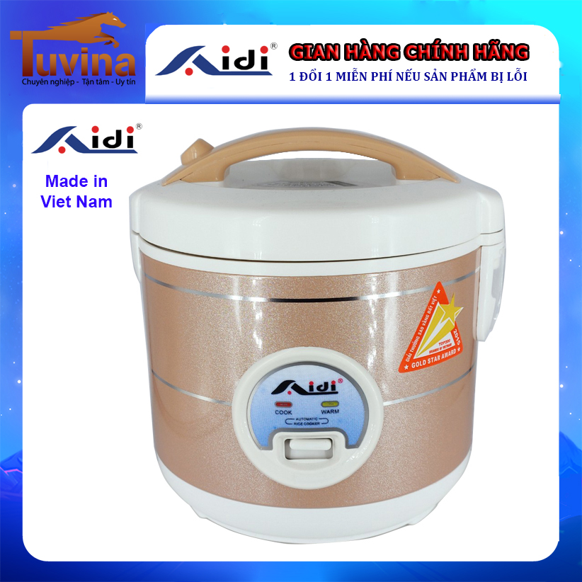 Nồi cơm điện aidi 1l 1 lít 1-3 người ăn - nắp gài - lòng nồi chống dính - hàng chính hãng