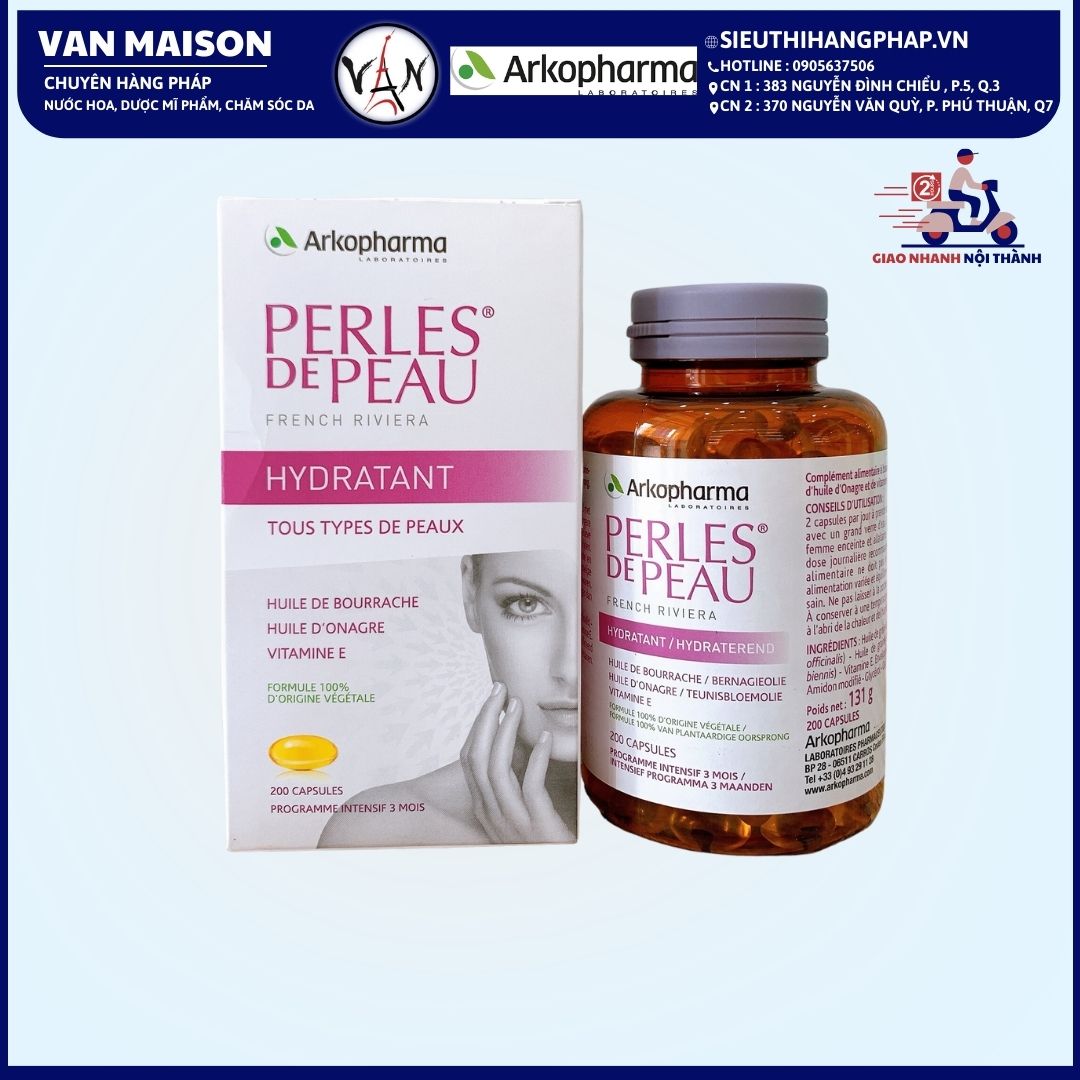 Viên uống đẹp da hoa anh thảo và lưu ly arkopharma perles de peau hydratant 200 viên