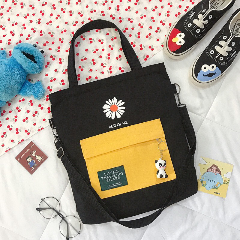 [HCM]Túi tote canvas đeo vai đeo chéo thời trang nam nữ Hàn Quốc -TT36 - HOA CUC- The Hills