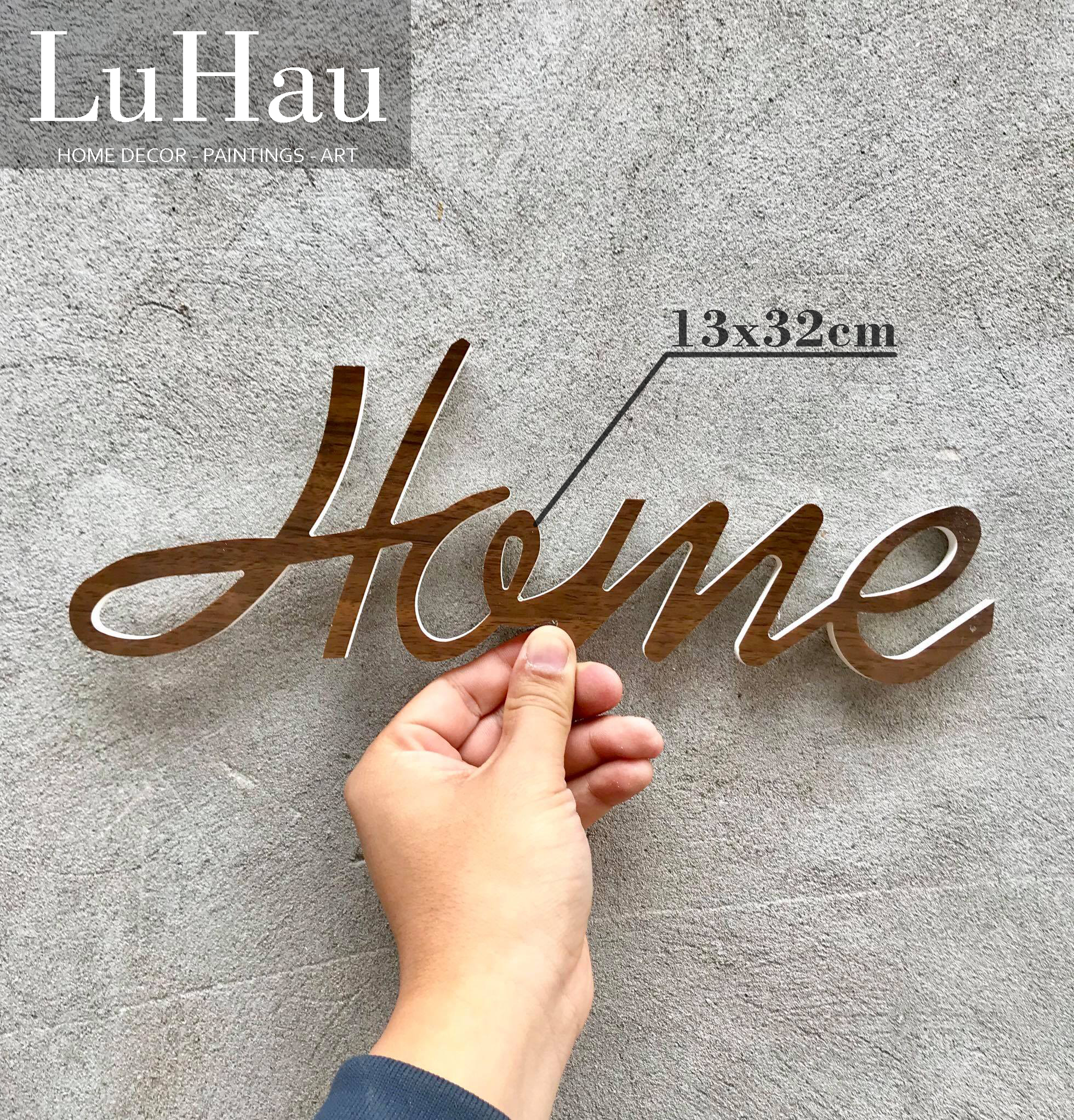 Chữ gỗ trang trí hình chữ HOME Gia đình dán tường, chữ decor dán tường, gắn sẵn băng dính chỉ cần bóc và dán