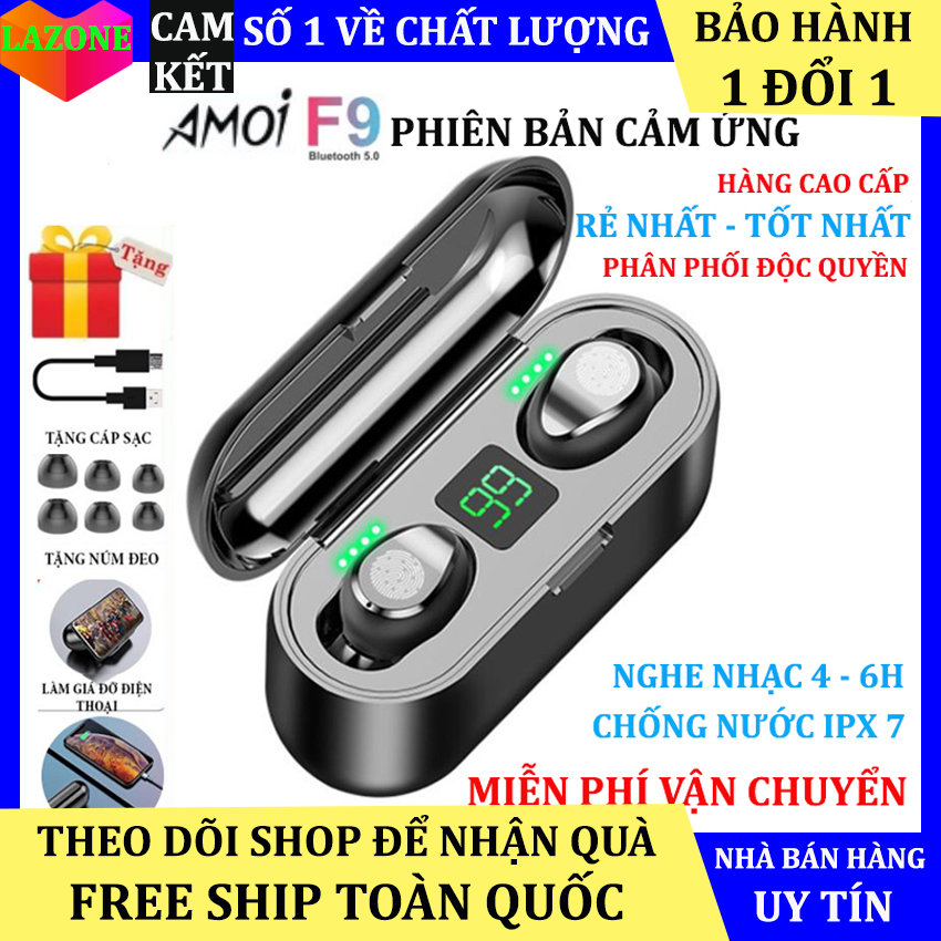 Tai nghe bluetooth không dây Yoking f9 phiên bản cảm ứng có đế sạc dự phòng, mic đàm thoại - Tai nghe không dây nhét tai Amoi f9 pro - Tai nghe bluetooth mini [Cam kết bảo hành 1 đổi 1]