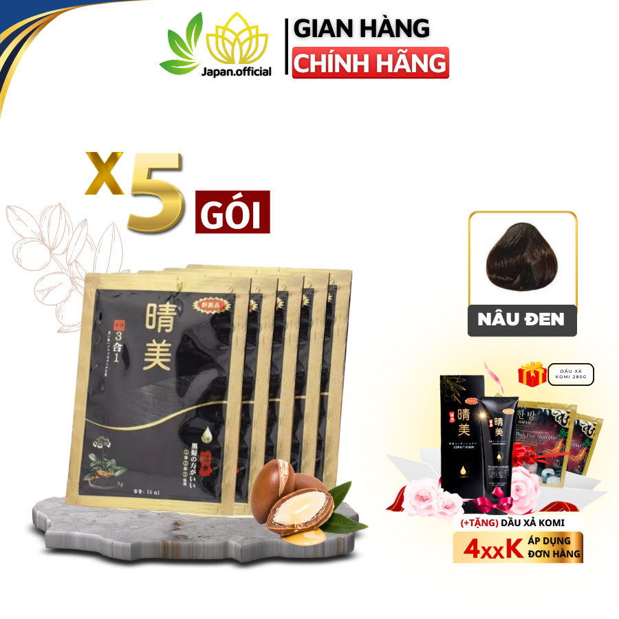 Dầu gội phủ bạc gói akami phủ bạc tóc - nâu đen