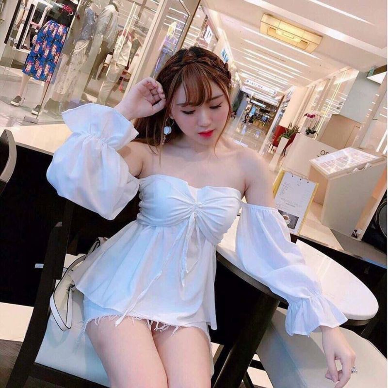 Áo rút ngực trễ vai tay dài dễ thương.🌺