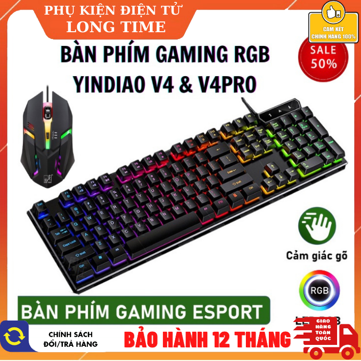 Bàn Phím Máy Tính Gaming YINDIAO V4 & V4Pro - Đèn LED RGB Chống Nước Game Máy Tính Esport-Bảo Hành 12 Tháng
