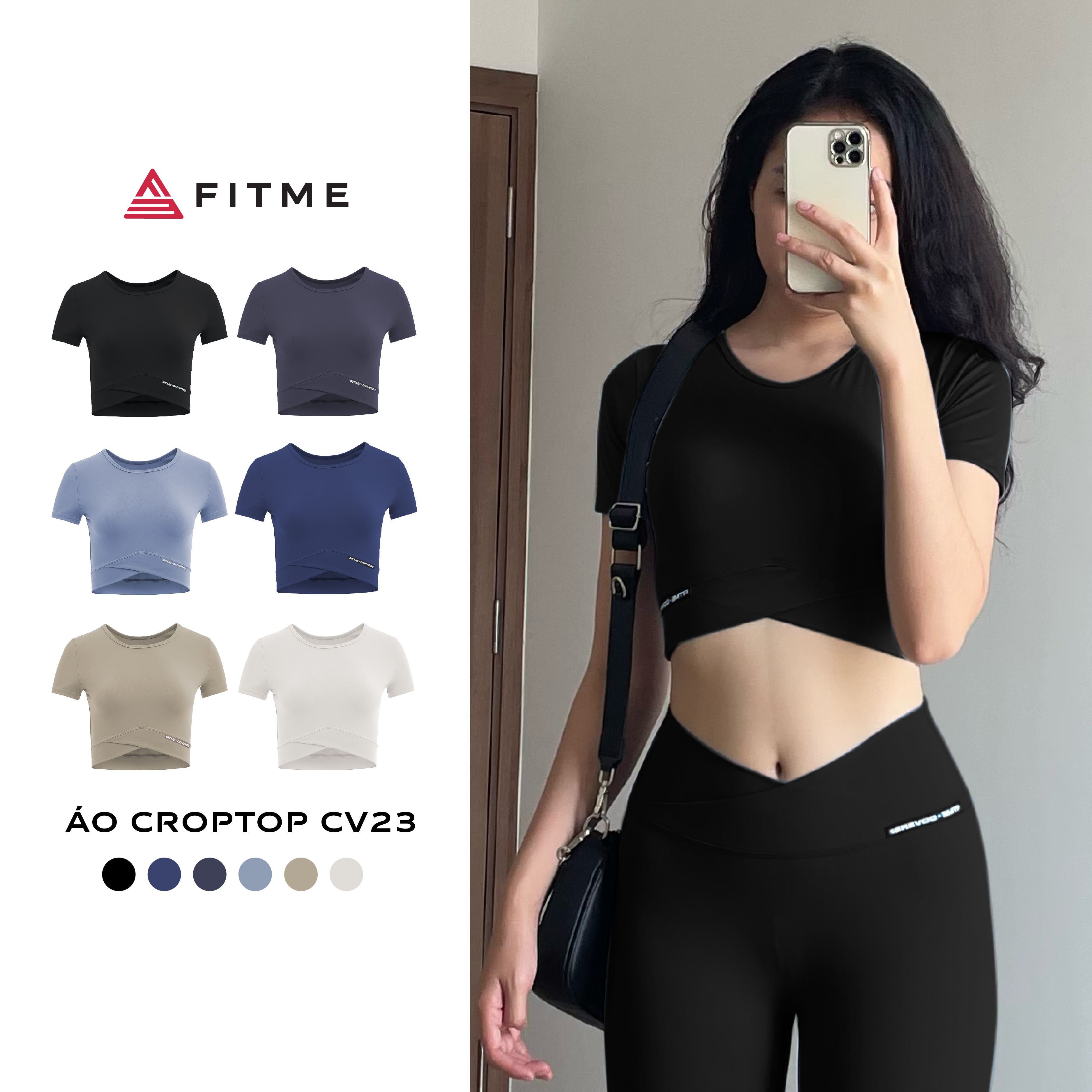 Áo croptop tập gym yoga Fitme Cover23 ôm body có tay form ôm thoáng mát thấm hút tốt - ACCV