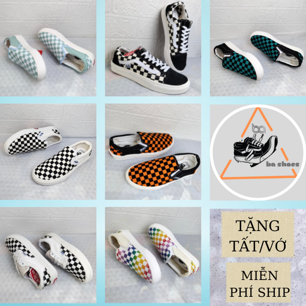 Giày thể thao van họa tiết caro đủ mẫu nam nữ fullbox