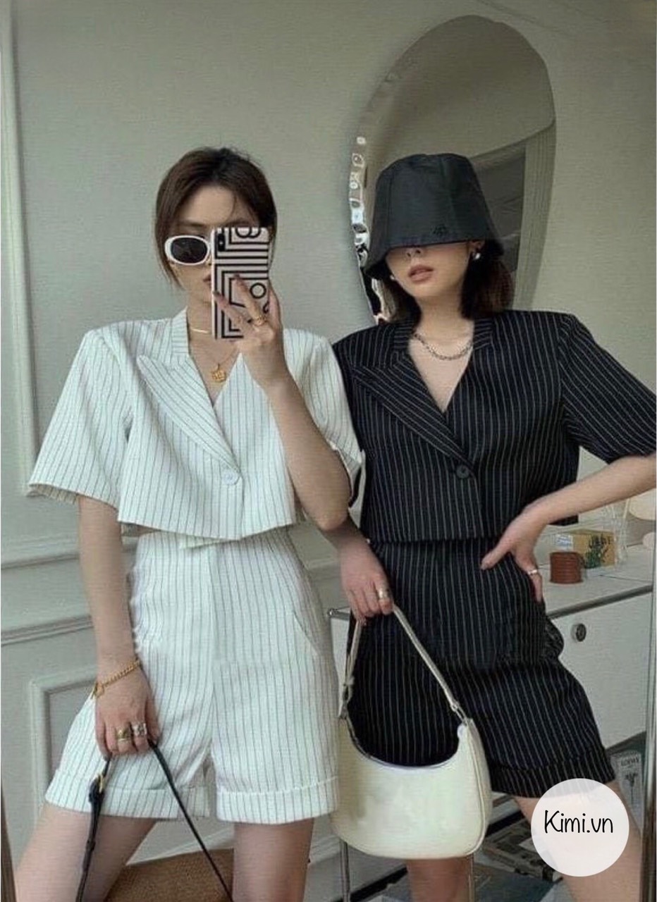 Sét áo blazer ngắn tay set short kẻ sọc set bộ kẻ sọc mùa hè - bla23015