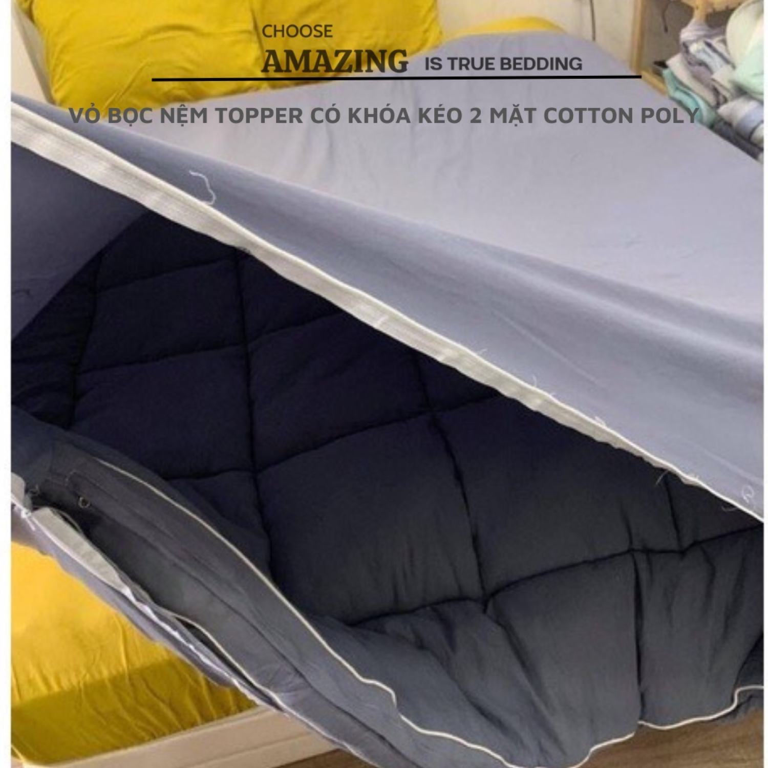 Vỏ bọc nệm Topper có khoá kéo 2 mặt Amazing Bedding
