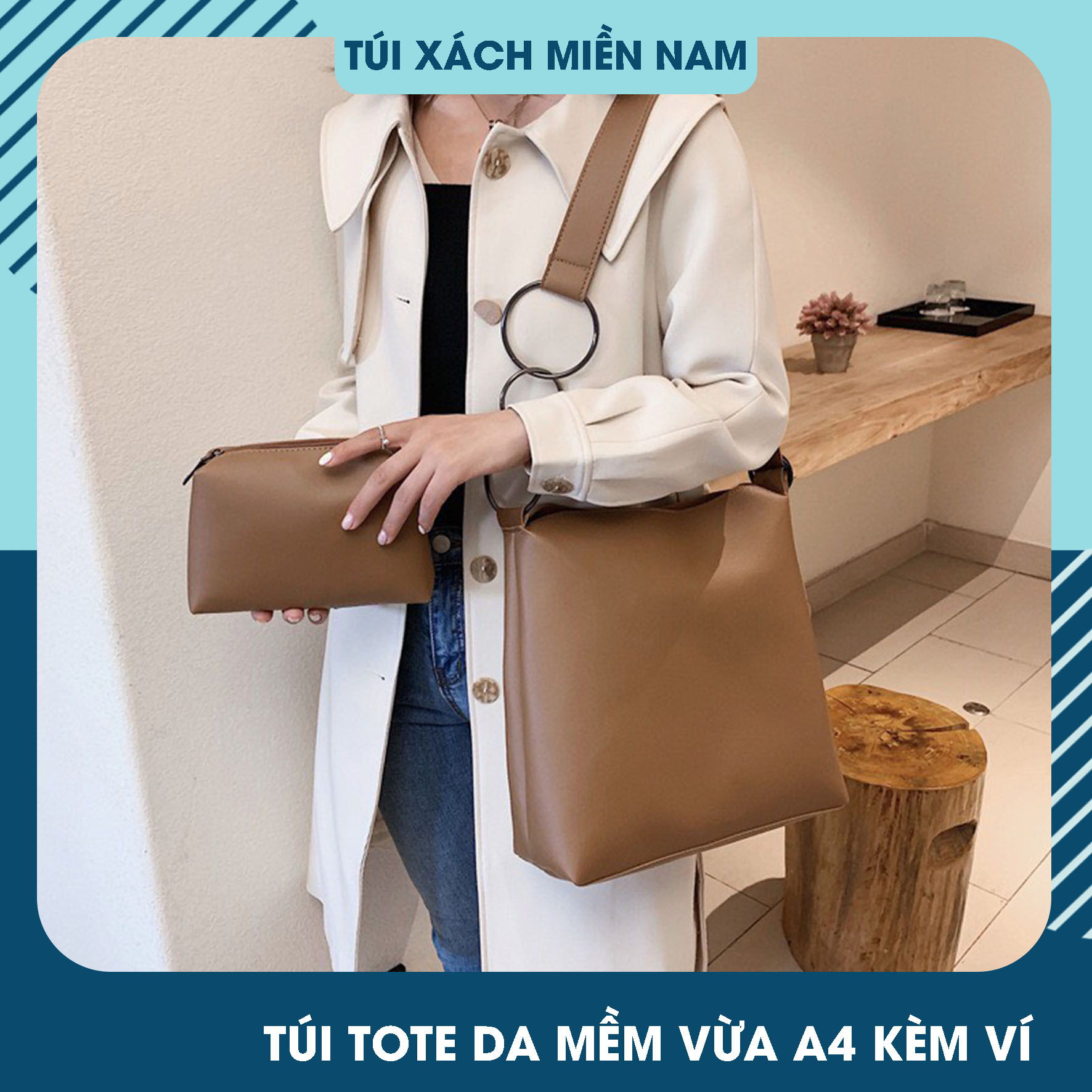 Túi tote đeo chéo nữ công sở da pu kèm ví size to đẹp vừa A4 đi học giá rẻ size to HT108