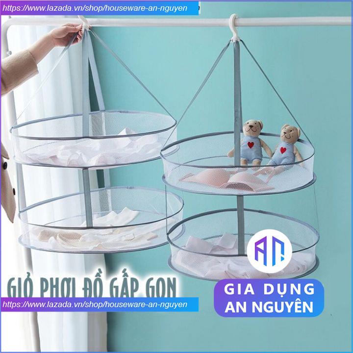 Giỏ móc treo phơi đồ lót tất cho em bé đa năng bằng vải lưới 2 tầng gấp gọn thông minh tiện dụng ích lợi
