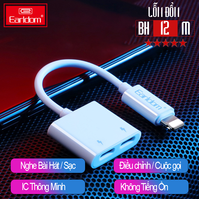 Jack Chuyển Đổi Lightning 2 Trong 1 Earldom OT33 Chia 2 Cổng Vừa Sạc Vừa Nghe Nhạc Cho Các Dòng Máy Iphone 7/8/X/11