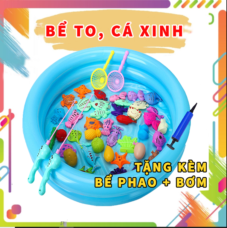 Bộ đồ chơi câu cá cho bé cực xinh, gắn nam châm câu cá dưới nước và trên cạn