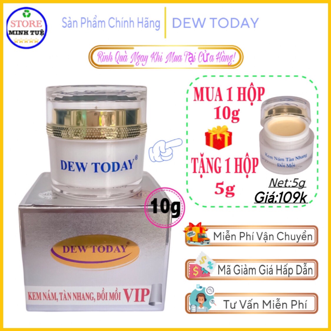 Kem nám Dew Today tàn nhang đồi mồi giúp da trắng hồng , Mua 1 tặng 1, kem dew today.
