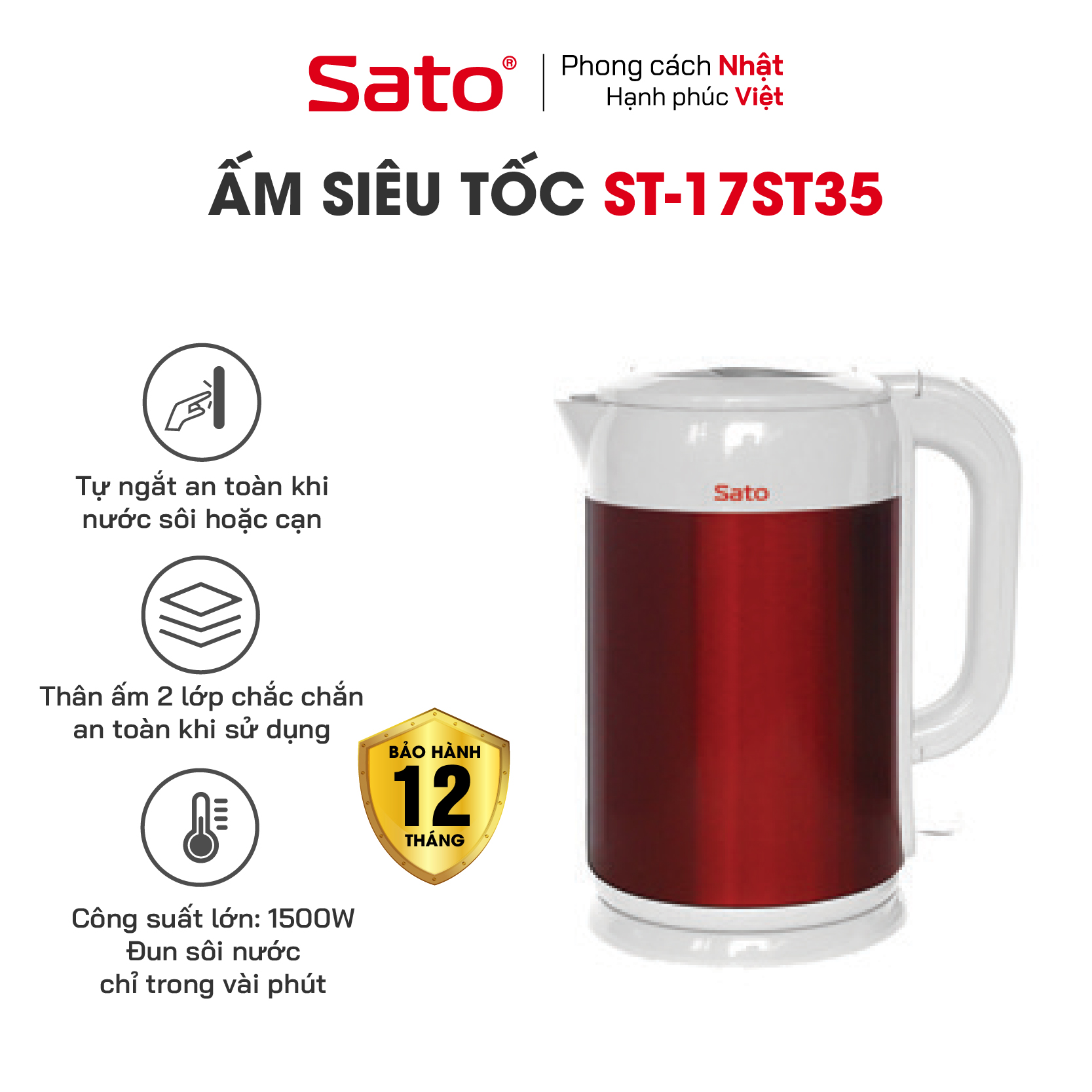 Bình đun siêu tốc 1.8l sato 17st35