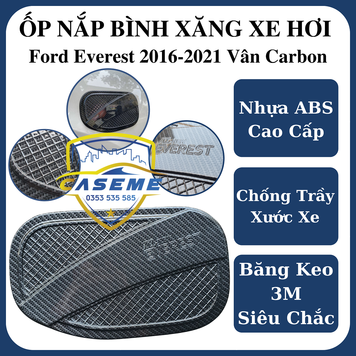 Ốp nắp bình xăng vân carbon dành cho xe ford everest 2016-2021 cao cấp