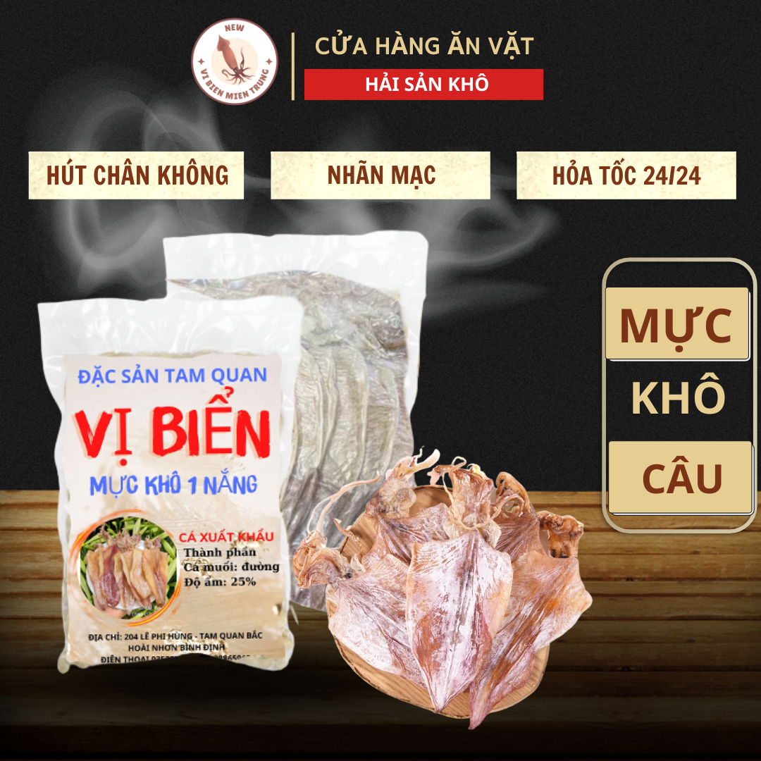 Khô mực 1 nắng nguyên con, mực khô loại 1 Miền Trung 1kg, mực khô giá rẻ ngon chuẩn vị biển