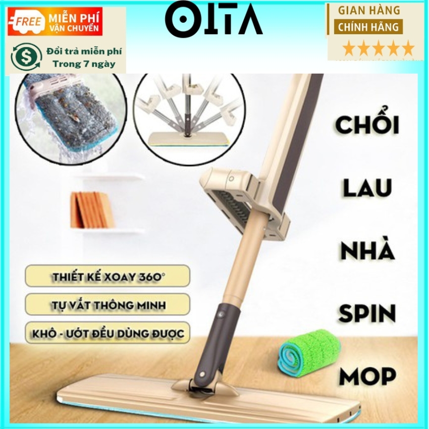 Cây lau nhà tự vắt spin mop , chổi lau nhà thông minh, bộ lau nhà 360 độ - tặng 1 miếng lau - oita