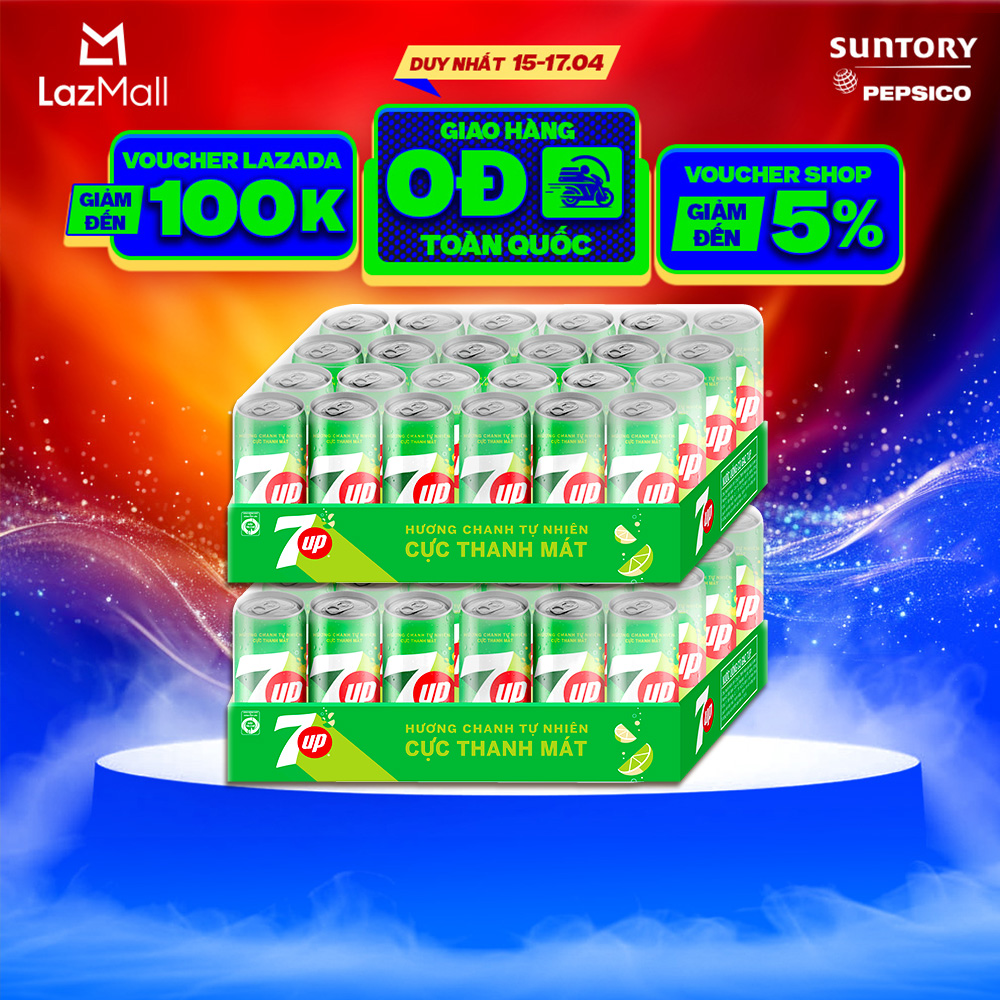 [SALE ĐẠI LỄ] Combo 2 Thùng Nước Ngọt Giải Khát Có Gaz 7Up (320ml/lon)