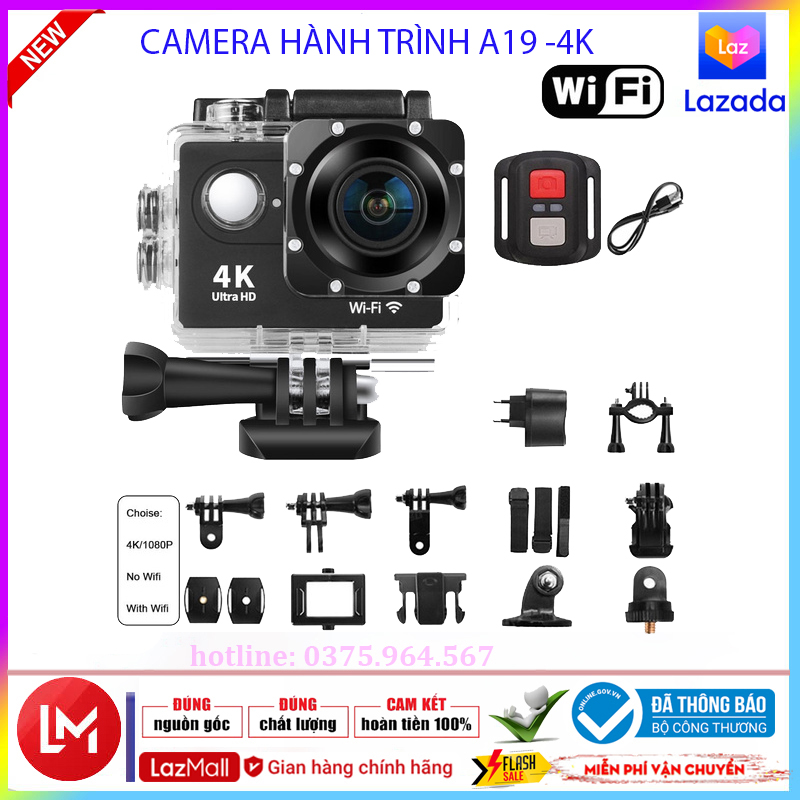 CAMERA HÀNH TRÌNH A19 4K Full HD 1080p CÓ REMOTE FULL BOX, Camera hành trình 4K wifi A19, chống nước chống rung - camera hành trình xe máy phượt