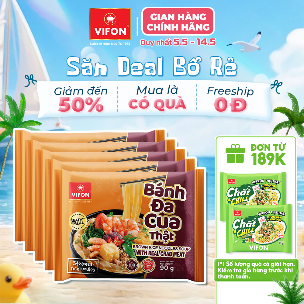 [VOUCHER 15%] Set 5/ Set 10 Gói Bánh Đa Cua Thật VIFON 90gr – Có Riêu Cua Thật, Đậm Vị Hải Phòng