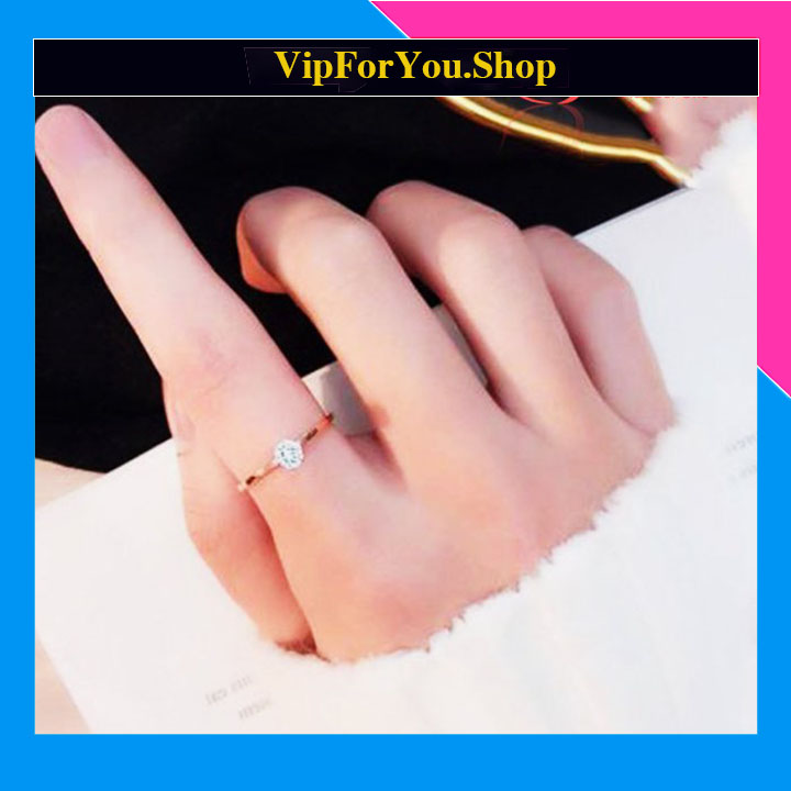 Nhẫn titan cao cấp 1mm đính đá màu hồng quá xinh - Tặng hộp đựng xinh xắn