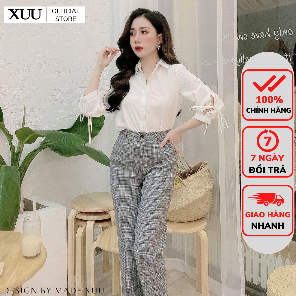 [SALE] Áo Sơ Mi Nữ tay thắt nơ thời trang Xuu Design Áo Kiểu Nữ đẹp SM149k3