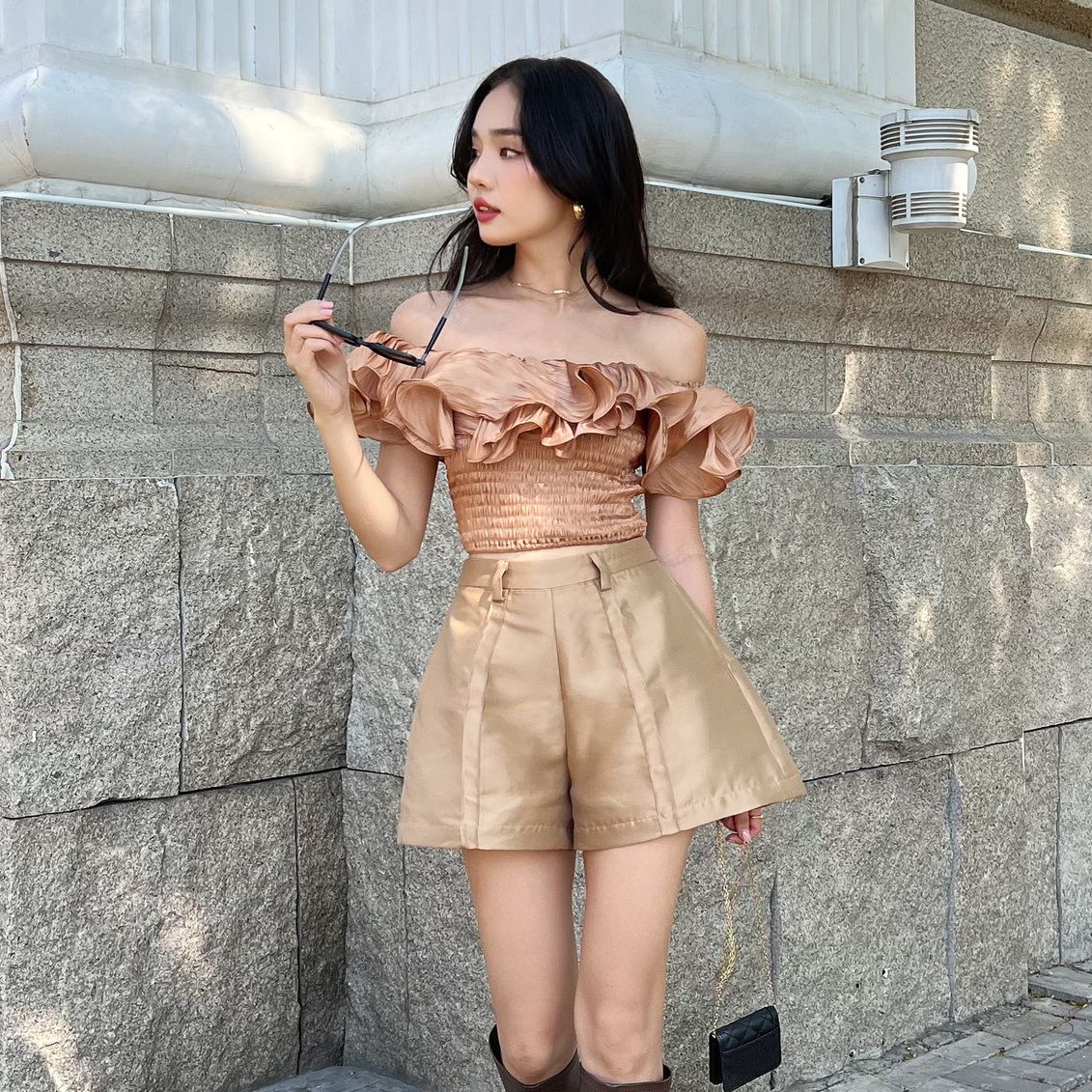 Olv - áo kattie top in brown