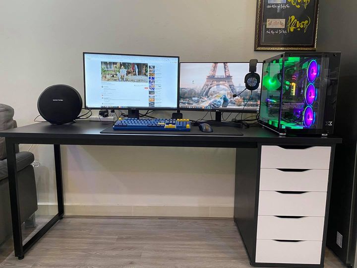 Bàn làm việc chân sắt 1 tủ dài 1m6 kiểu Ikea