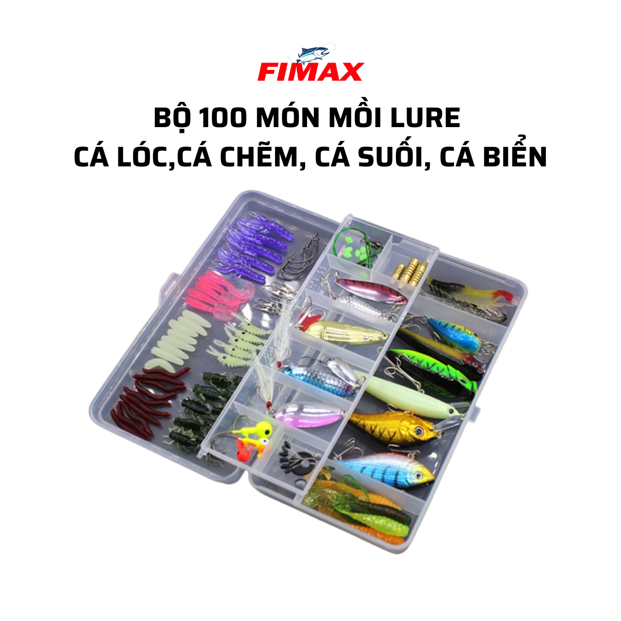 Bộ mồi câu cá và phụ kiện đi câu cá nước ngọt và cá biển tiện lợi - Hộp mồi giả câu cá lure cá lóc, cá chẽm, cá mú, cá tráp Bộ 28 món/ 101 món/ 110 món