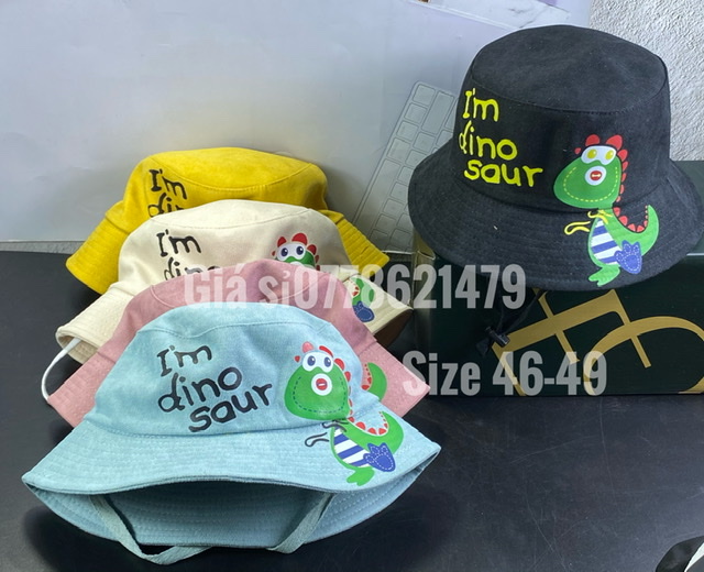 Mũ bo dành cho các bé 2 - 5 tuổi - nón vành trẻ em có dây in khủng long