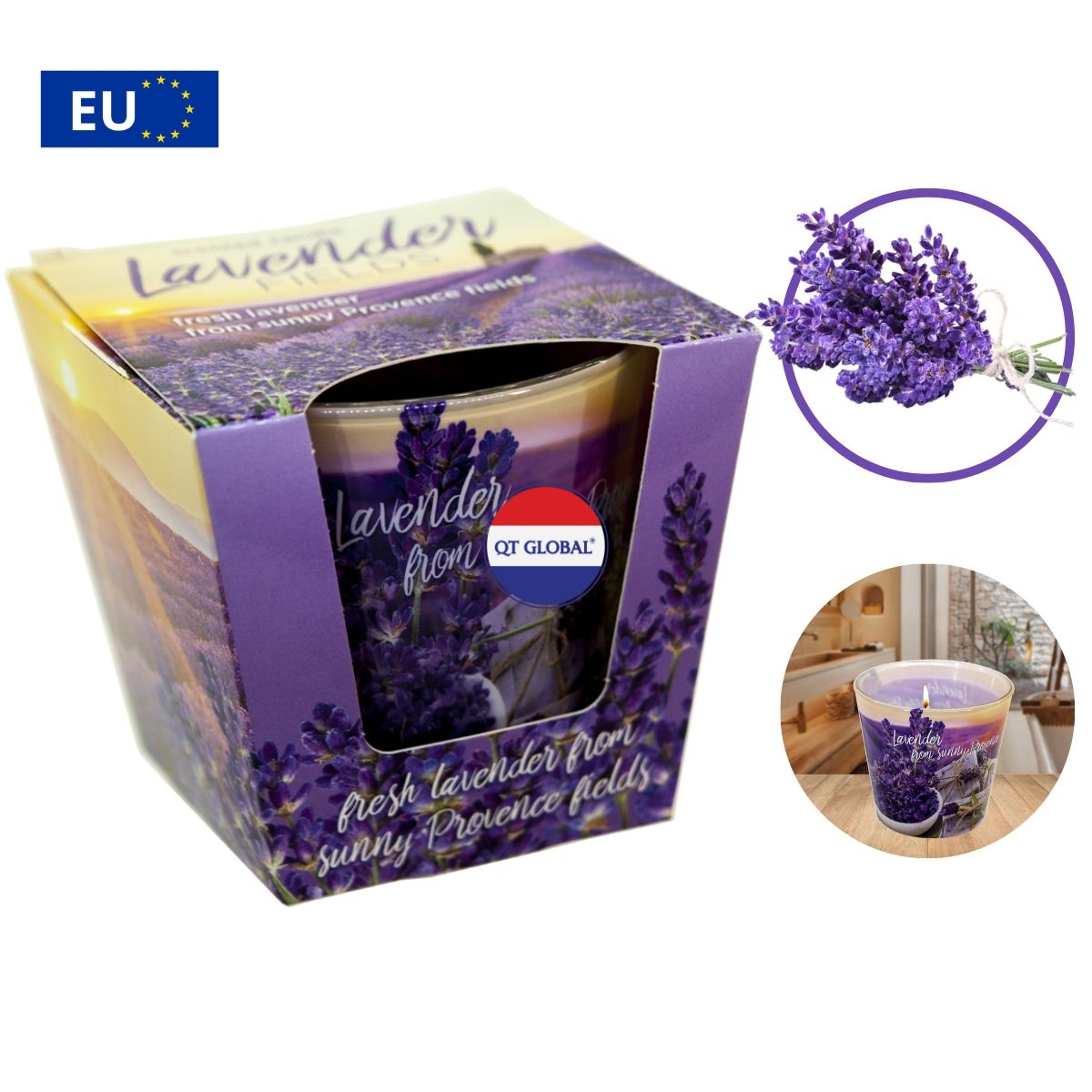 Ly nến thơm Bartek Candles 115g Lavender Fields & Soap - cánh đồng oải hương, thơm phòng, hỗ trợ khử mùi (giao mẫu ngẫu nhiên)