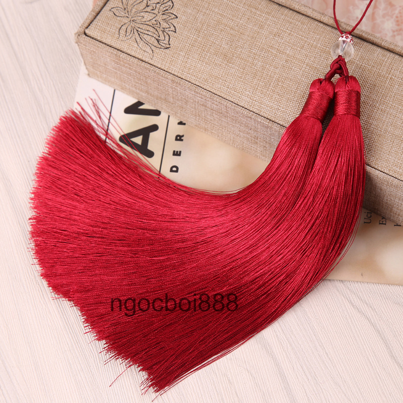 Phụ kiện đôi tua rua trang trí mặt ngọc bội nhiều màu